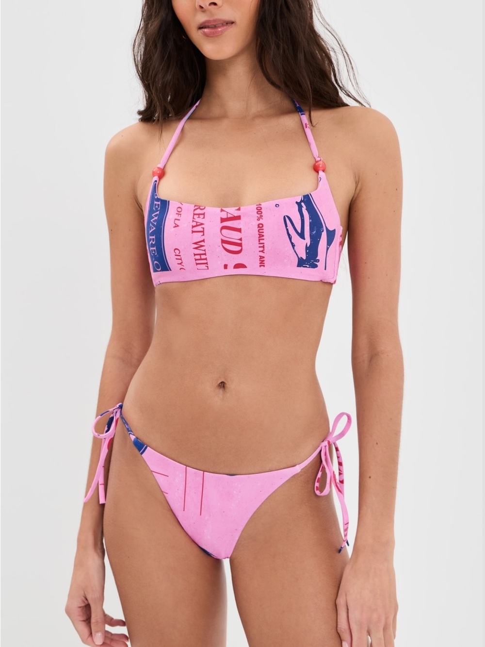 STAUD Pink Laird Bikini Top and Sisley Side Tie Bikini Bottoms